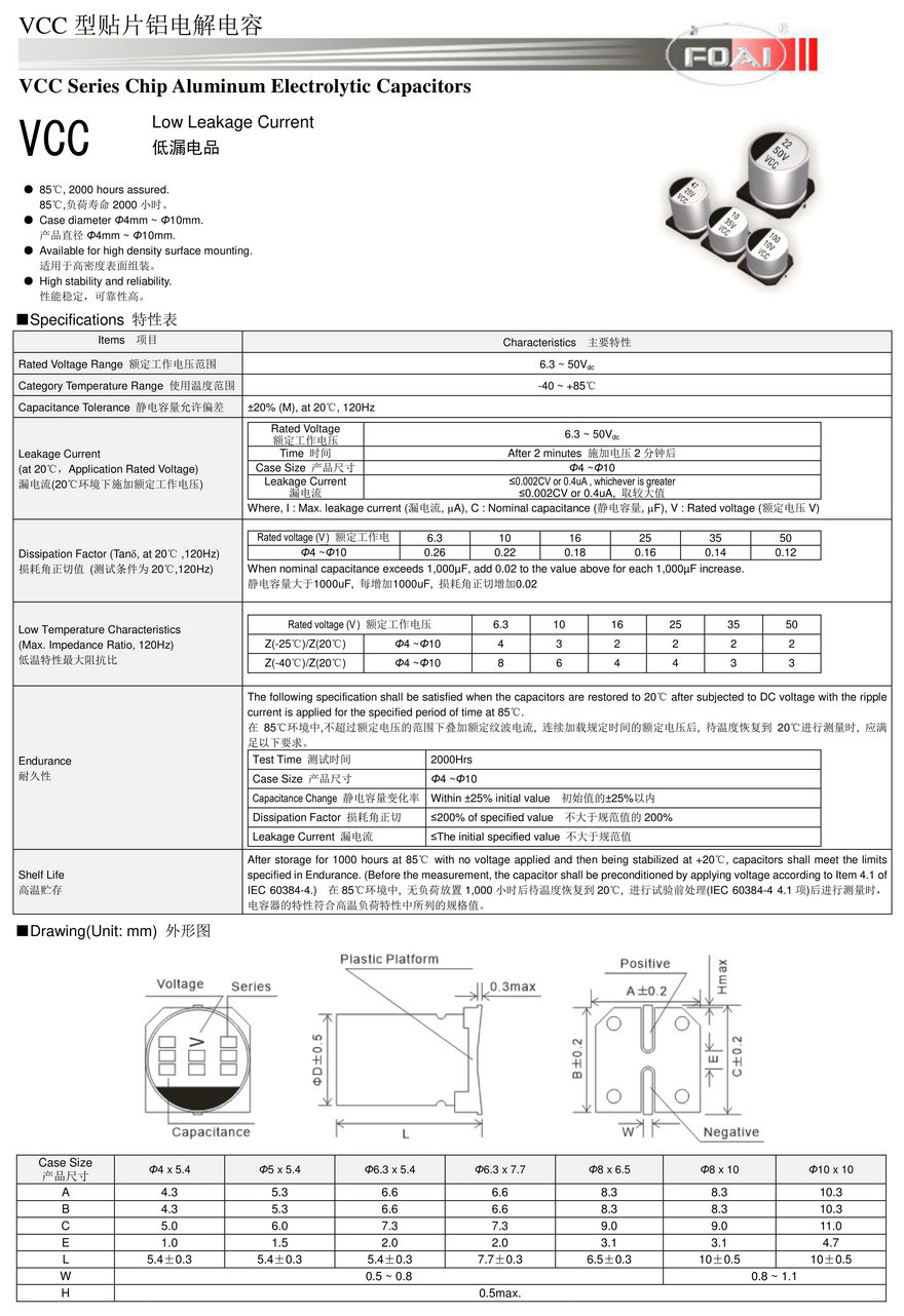 VCC Series Chip Aluminum Electrolytic Capacitors